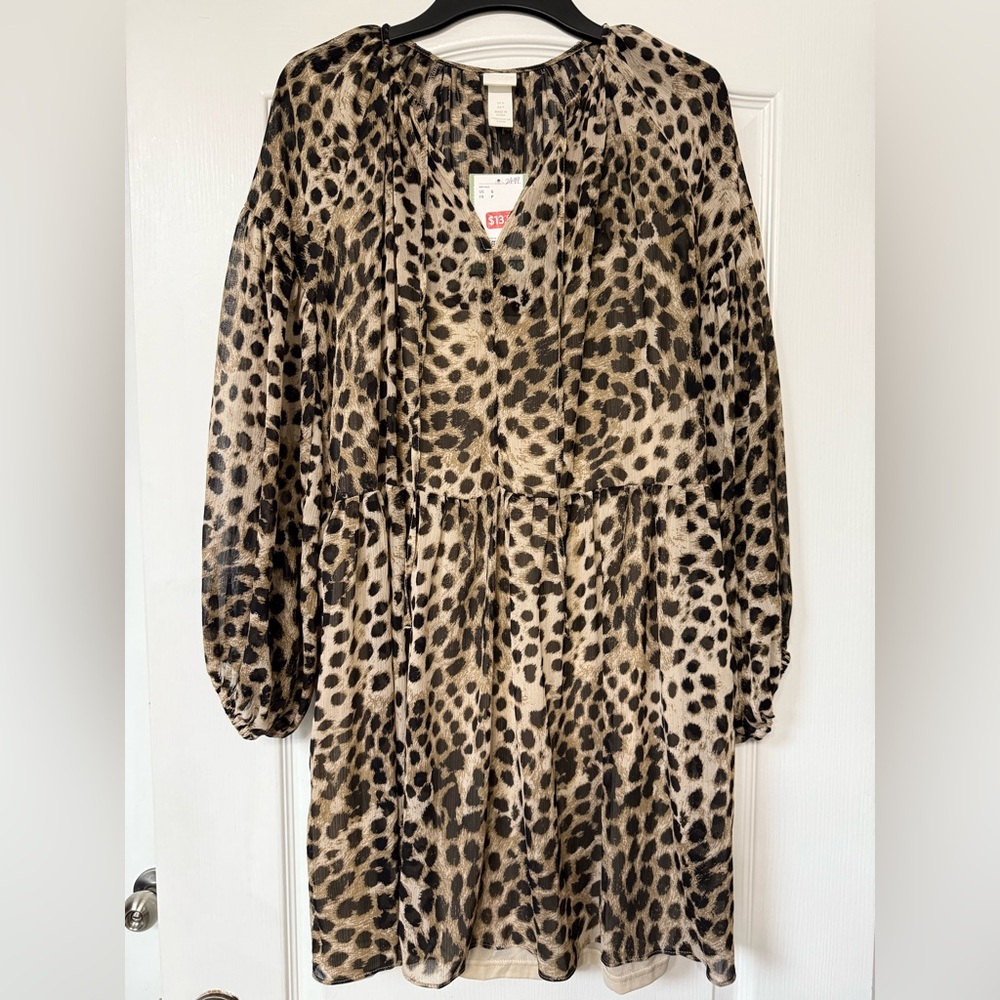 H&M Animal Print Long Sleeve Dress - Black and Brown